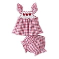 thumbnail image 1 of TOWED22 Baby Girl Summer Clothes 9M-5T 2Pcs Outfits Sleeveless Butterfly Print Peplum Top & Shorts Set Toddler(Red,0-3 M), 1 of 8