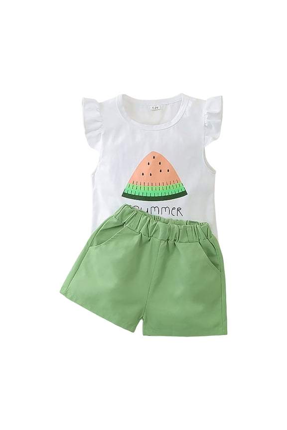 Baby Girl Summer Outfits 2Pcs Flutter Sleeve Gingham Top and Ruffle Shorts Toddler Clothes Set 6M-6Y(Green,4-5 Y)