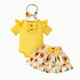 thumbnail image 1 of TOWED22 Baby Girl Summer Outfits Newborn Ribbed Knit Romper Skirt Set Infant Ruffle Bodysuit Toddler Dress Winter Clothes(Yellow,3-6 M), 1 of 8