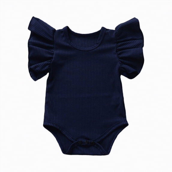 TOWED22 Baby Girl Summer Romper Infant Ruffle Sleeve Bodysuit One Piece Outfit Toddler Jumpsuit clothes Navy,6-12 M