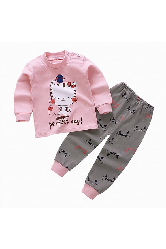 Baby Girls Boys' 2-Piece Cotton Pajama Set for Kids Toddler Long Sleeve Sleepwear Cute Cartoon Pjs Loungewear Light Pink,3-4 Y