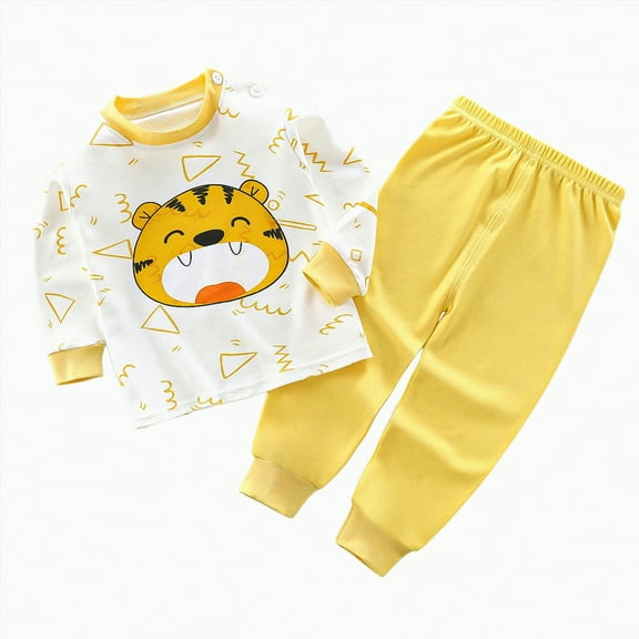 TOWED22 Baby Girls Boys' 2-Piece Cotton Pajama Set for Kids Toddler Long Sleeve Sleepwear Cute Cartoon Pjs Loungewear White,3-4 Y