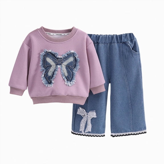 TOWED22 Baby Girls Clothes Toddler Girl Outfits Fall Infant WInter Ribbed Pants Set for Girls,Light Purple,4-5 Y