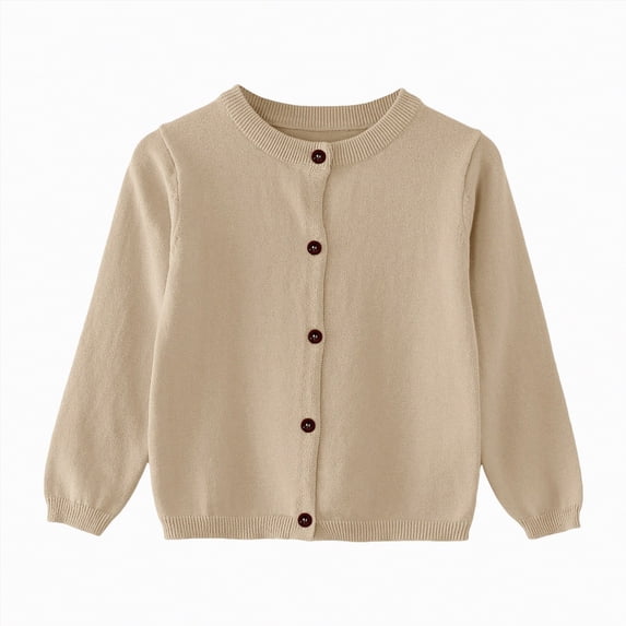 TOWED22 Baby Girls Cotton Cardigans Long Sleeve Crewneck Cardigan Sweater Little Girl Button Sweaters Uniform(Khaki,5-6 Y)