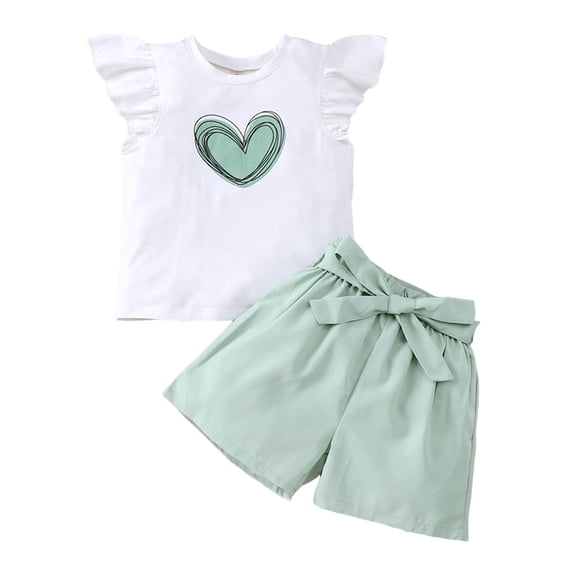 TOWED22 Baby Girls Cute Summer Clothes Ruffle Sleeve Tee Soft Breathable Shorts Toddler 2Pcs Set Green,10-11 Y