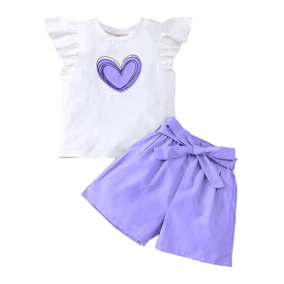 TOWED22 Baby Girls Cute Summer Clothes Ruffle Sleeve Tee Soft Breathable Shorts Toddler 2Pcs Set Purple,11-12 Y