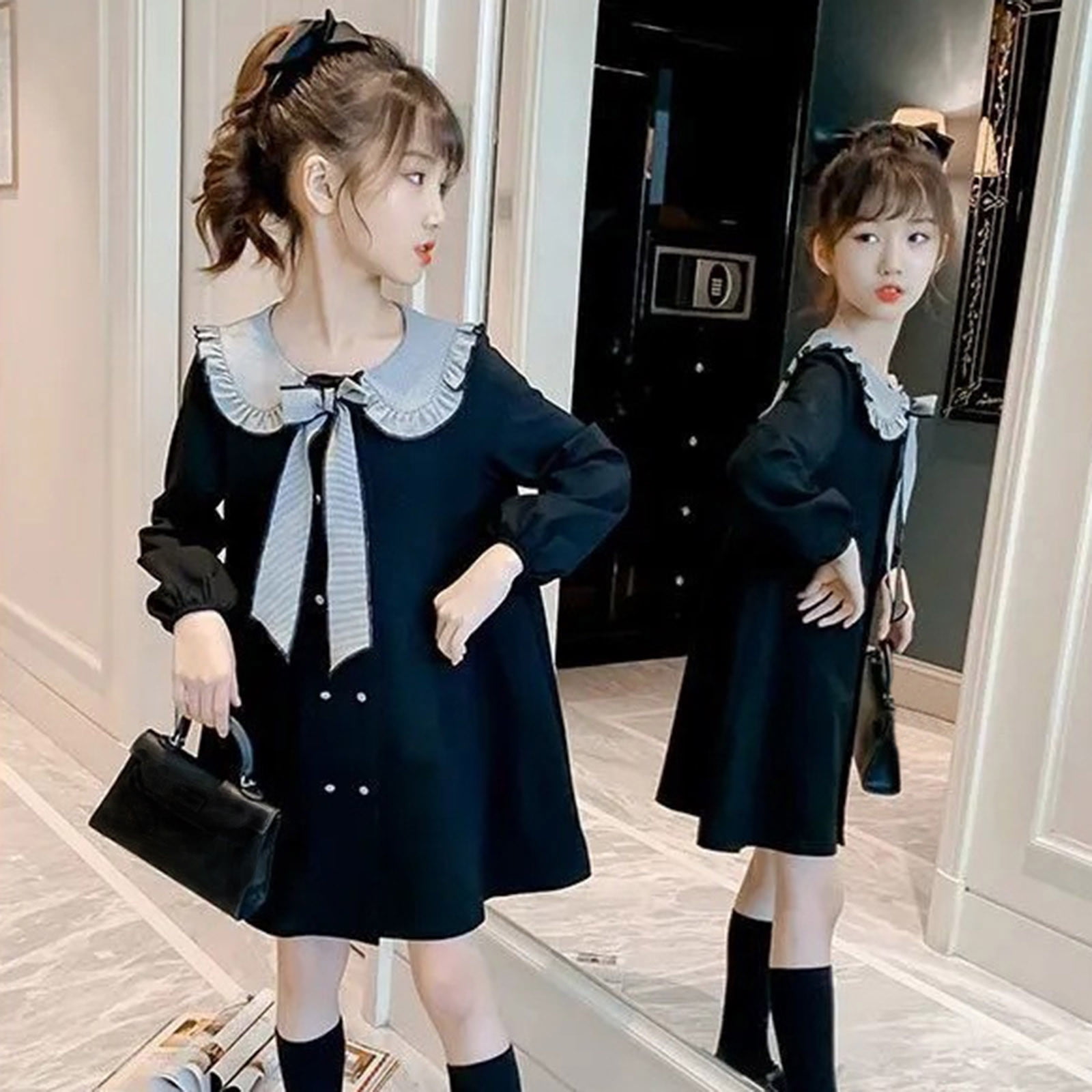 Baby Girls Black Fancy Bow Casual Dress by Vootbuy | 3 to 4 Yrs