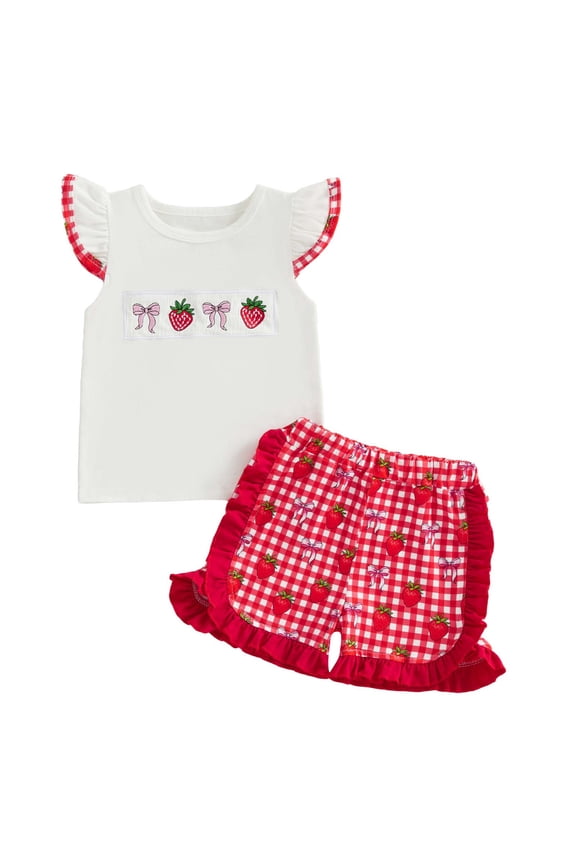 Baby Girls Summer Set Flutter Sleeve Tee Comfort Shorts Adorable Toddler Matching Outfits White,3-4 Y