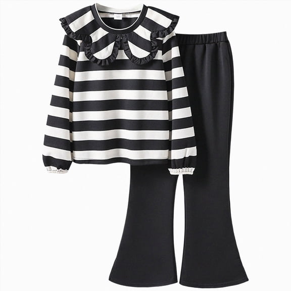 TOWED22 Baby Infant Girl Fall Winter 2Pcs Clothes Set Long Sleeve Round Neck Top Joggers Pants Cute Outfits Clothing(White,9-10 Y)