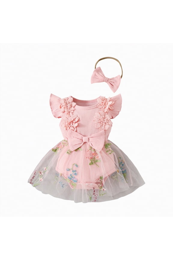 Baby Infant Girls Cute Print Short Ruffle Sleeve Summer Romper Outfits 3-24 Months Pink,3-6 M