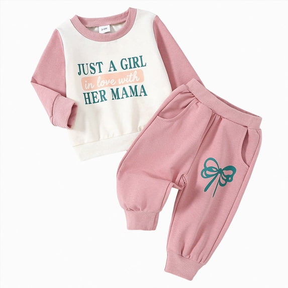 TOWED22 Baby Kids Girls Outfits Fall Winter Clothing 2pcs Long Sleeve Soft Print Sweatshirt and Cozy Joggers Set Clothes(Light Pink,2-3 Y)