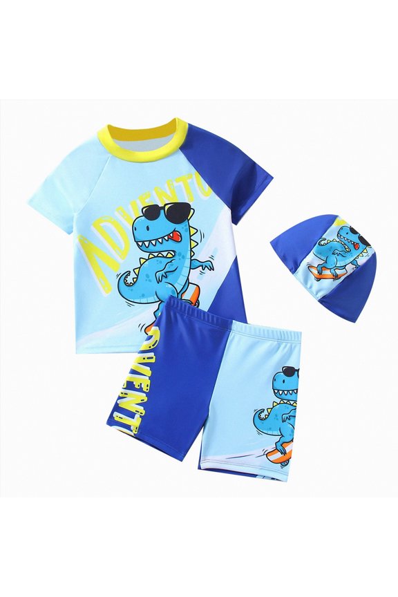 Baby Little Boys 2-10T Summer Swimwear 3 Piece Rash Guard Bathing Suits Sun Protection Swimsuits Beachwear Light Blue,4-5 Y