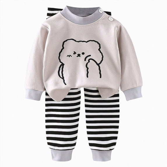 TOWED22 Baby Toddler Boy Fall Winter Set Outfits 2Pcs Long Sleeve Printed Round Neck T-Shirt Elastic Waist Pants Soft Warm Clothes(Grey,6-12 M)