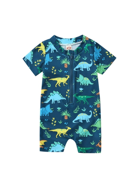 Baby/Toddler Boy Rash Guard Swimsuit Short/Long Sleeve One Piece Zipper Swimwear Sunsuit Infant Bathing Suit Beachwear(Dark Blue,6-12 M)