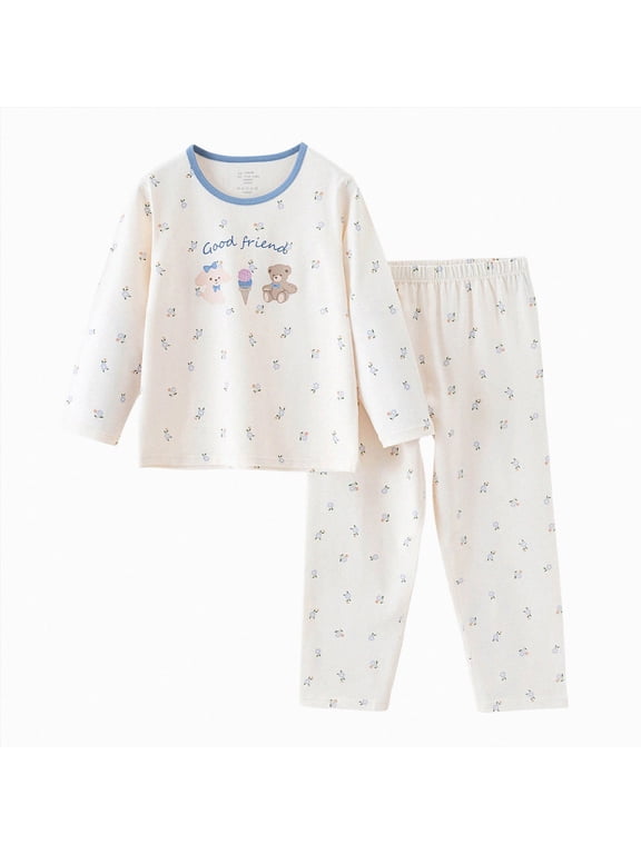 Baby Toddler Kids Viscose from Bamboo Pajamas Set Soft Pjs 2pcs Fall Winter Sleepwear 3 6 9 12 18 24 Months 2 3 4 5 6 7 8 9 Years(Beige,2-3 Y)
