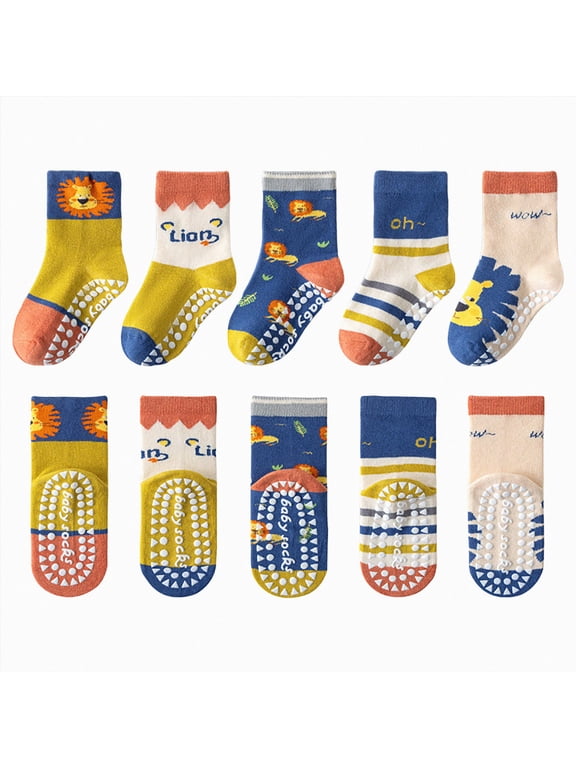 Baby & Toddler Socks with Grippers Non Slip Ankle Grip Socks For Boys and Girls - Comfy Soft Cotton - 10 Pack(E,3-5 Y)