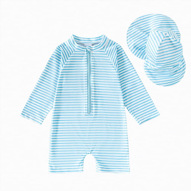 TOWED22 Baby/Toddler Swimsuit UPF 50+ Sun Protection One Piece Zipper Bathing Suit with Hat Infant Beach Swimwear Blue,0-3 M