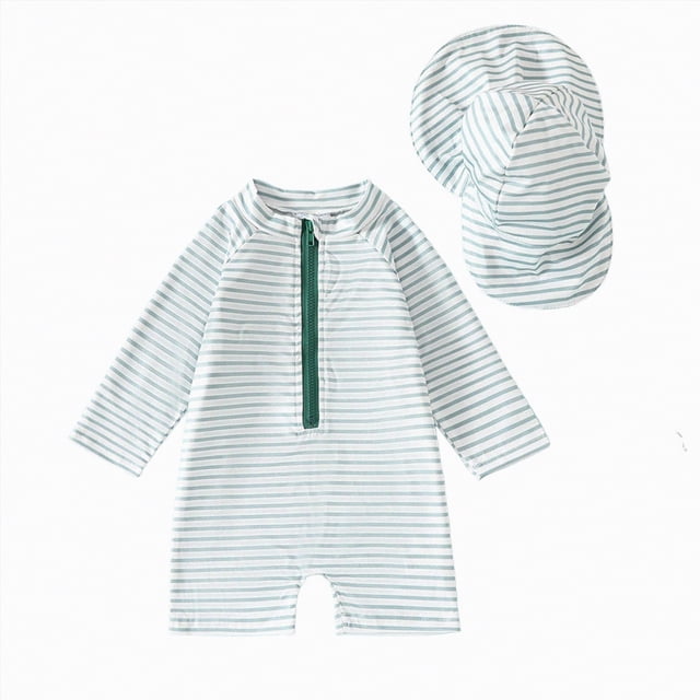 TOWED22 Baby/Toddler Swimsuit UPF 50+ Sun Protection One Piece Zipper Bathing Suit with Hat Infant Beach Swimwear Light Green,2-3 Y