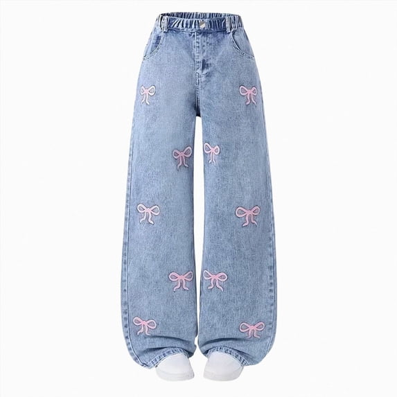 TOWED22 Baggy Jeans Girls Butterfly Printed Barrel Jeans Low Rise Cute Grunge Denim Pants Clothes,Blue,5-6 Y