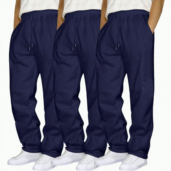 TOWED22 Baggy Sweatpants Men Athletic Workout Cargo Pants Casual Wide Leg Open Bottom Straight Leg Joggers with Pockets(Navy,3XL)