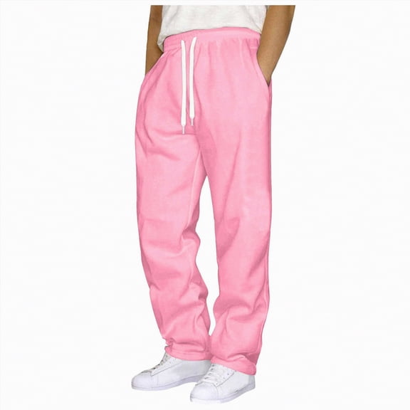 TOWED22 Baggy Sweatpants Men, Men's Lightweight Sweatpants Open Bottom Joggers Sweat Pants Casual Wide Leg Lounge Pants(Pink,L)