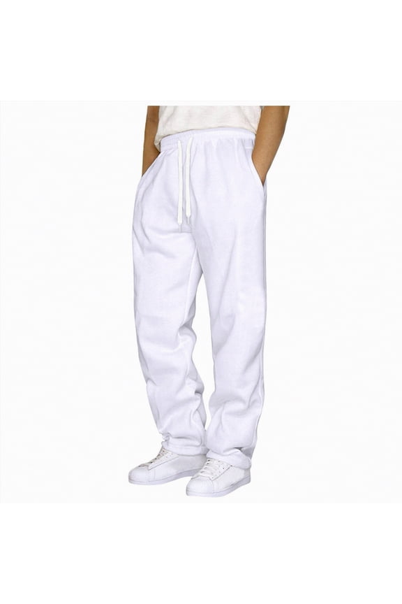 Baggy Sweatpants Men, Men's Lightweight Sweatpants Open Bottom Joggers Sweat Pants Casual Wide Leg Lounge Pants(White,XL)