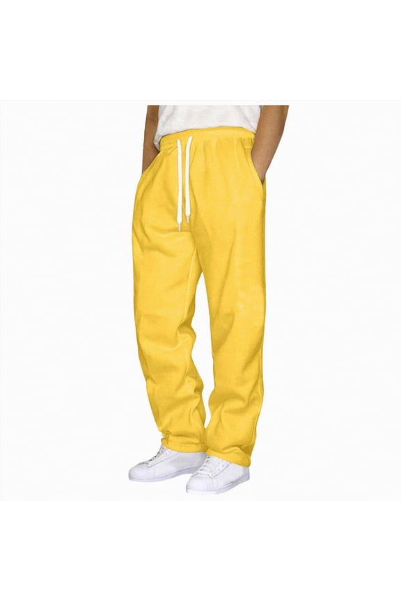 Baggy Sweatpants Men, Men's Lightweight Sweatpants Open Bottom Joggers Sweat Pants Casual Wide Leg Lounge Pants(Yellow,XXL)