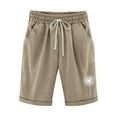 thumbnail image 1 of TOWED22 Bermuda Shorts for Women Cotton Linen Shorts Printed 2024 Casual Loose Pockets Lacing Plus Size Pants(Khaki,5XL), 1 of 7