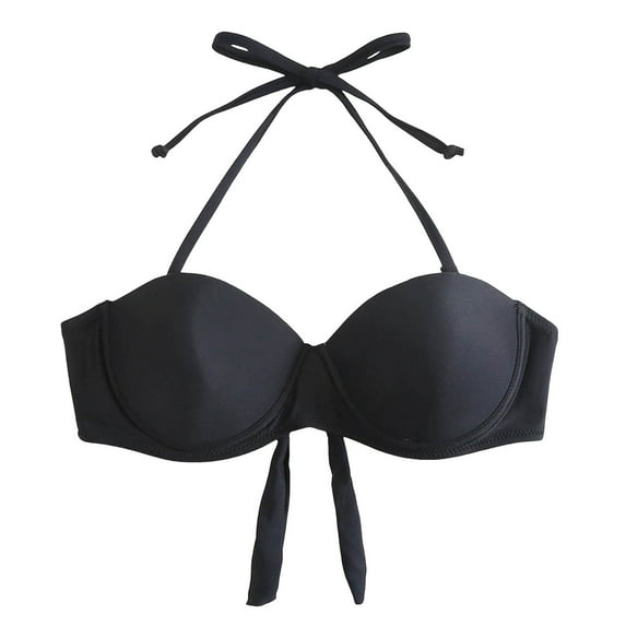 TOWED22 Bikini Top for Women Bathing Suit Criss Cross Self Tie Spaghetti Straps V Neck(Black,L)