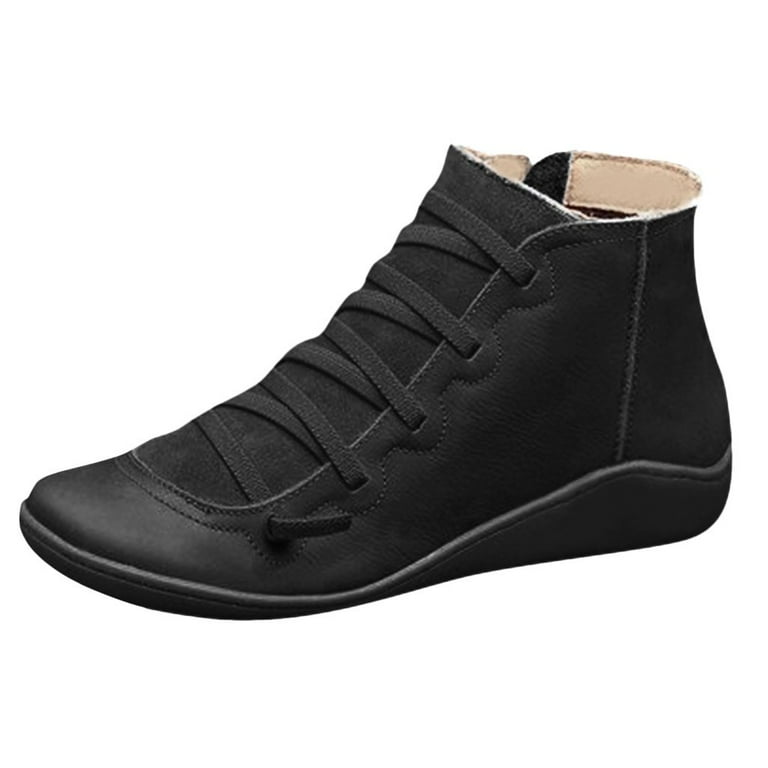 TOWED22 Booties for Women Low Heel Orthopedic Ankle Boots Arch Support Comfortable Side Zip Wedge Booties Black 10.5