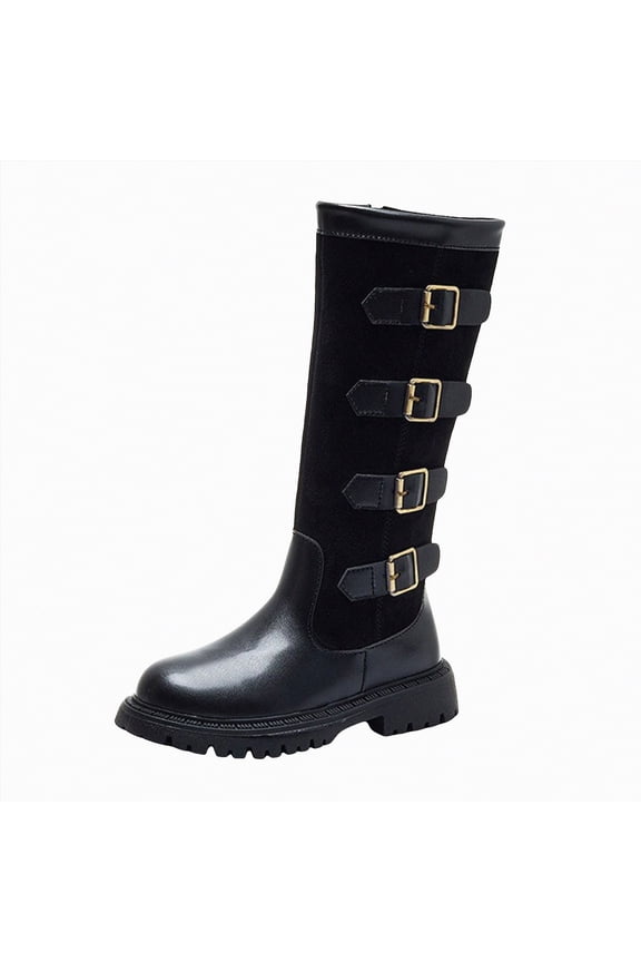 Boots for Little Girls Mid Calf Kid Boots Side Zipper Classic Western Boots Shoes Party for Toddler Little Big Kids(Black,1.5)
