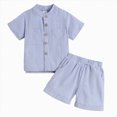 thumbnail image 1 of TOWED22 Boy Boy Girls Toddler Summer Outfit Striped T-shirt Toddler Boy Summer Clothes 6 12 18 Months 2 3 4 5 T Short Set(Blue,3-4 Years), 1 of 9