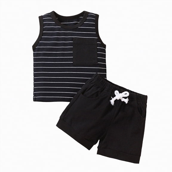 TOWED22 Boy Clothes Toddler Baby Boys Summer Outfits Sleeveless Patchwork T-Shirt Shorts Set 6 Months-4T(Black,0-6 M)