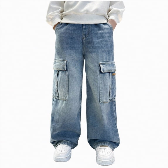 TOWED22 Boy's Baggy Jeans Teen Boys Straight Wide Leg Denim Pants with Pockets(Navy,10-11 Y)