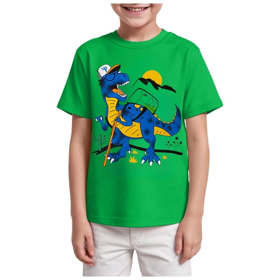TOWED22 Boy's Graphic T Shirts Short Sleeve Crew Neck Summer Casual Tee Tops(Green,7-8 Y)
