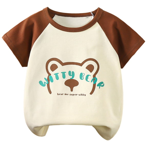 TOWED22 Boy's Graphic Tops Short Sleeve Crew Neck Print T-Shirts Casual Tees for Summer Play(Coffee,3-4 Y)