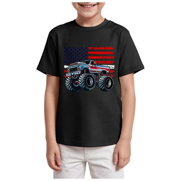 TOWED22 Boy's Short Sleeve Graphic Tee Tops Casual Crew Neck T Shirt Loose Summer Tops(Black,5-6 Y)