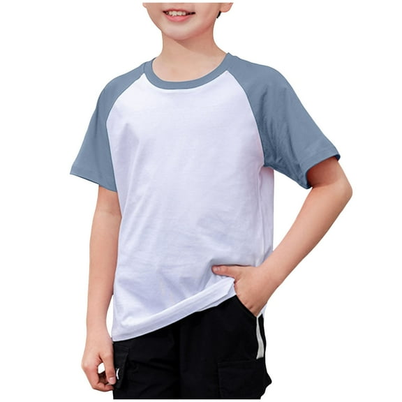 TOWED22 Boy's Short Sleeve Tees Crew Neck Graphic T-Shirts Funny Cartoon Print Casual Cotton Tops for Kids(Blue,5-6 Y)