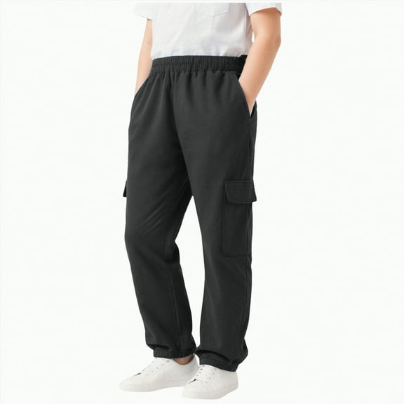 TOWED22 Boy's Sports Athletic Sweatpants Wide Leg Casual Fall Letter Elastic Waist Baggy Pants(Black,7-8 Y)