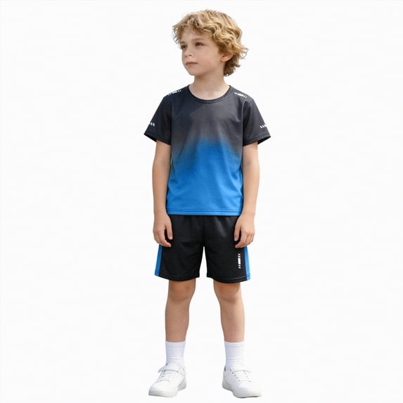 TOWED22 Boys 2-Piece Athletic Outfit Color Block T-Shirt and Shorts Set Casual Summer Clothes for Kids 7-14 Years Blue,11-12 Y
