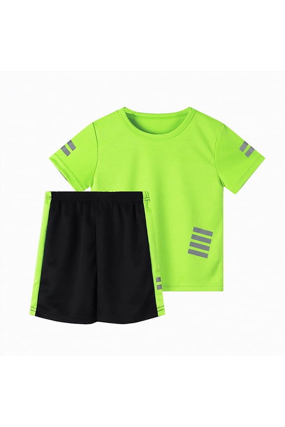 Boys 2 Piece Athletic Outfits Short Sleeve Sport T-shirt and Shorts Summer Casual Clothes for 6-12 Years Light Green,5-6 Y