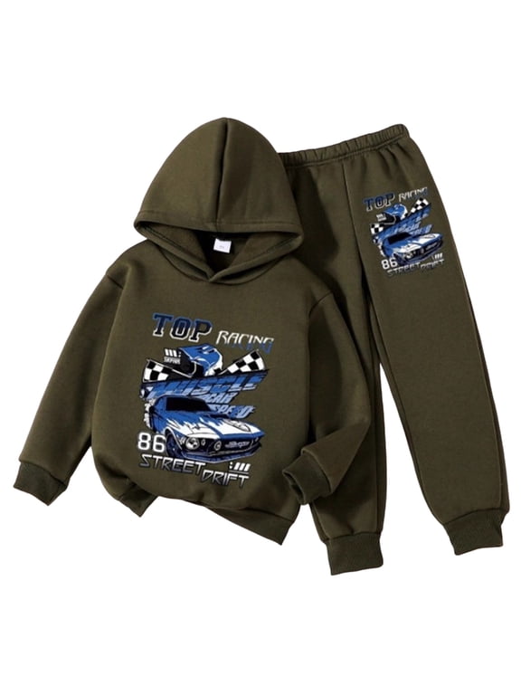 Boys 2 Piece Outfits Long Sleeve Graphic Hooded Sweatshirt Top Sweatpants Fall Winter Clothing Set,AG,5-6 Y
