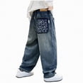 thumbnail image 1 of TOWED22 Boys Baggy Jeans Straight Wide Leg Casual Jeans Elastic Waist Loose Y2K Streetwear Vintage Denim Pants with Pockets(Blue,7-8 Y), 1 of 8