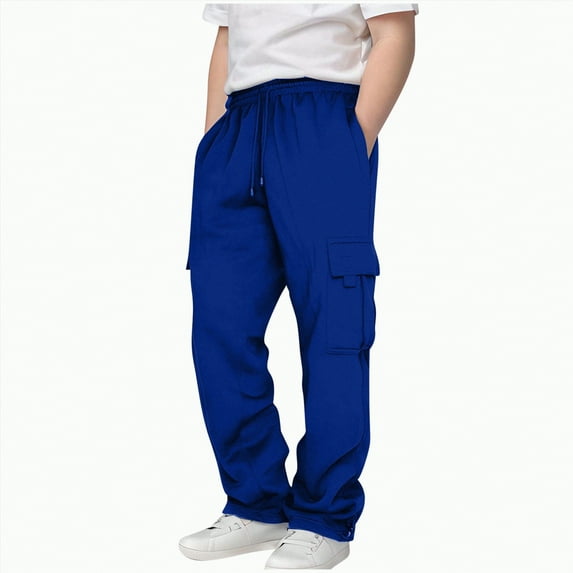 TOWED22 Boys Baggy Sweatpants Straight Leg Boys Cargo Sweatpants Casual Elastic Waist Joggers Sweat Pants with Pockets(Blue,3-4 Y)
