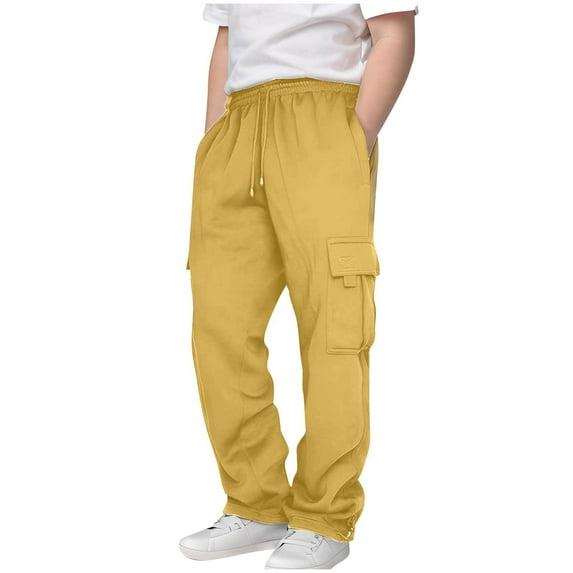 TOWED22 Boys Baggy Sweatpants Straight Wide Leg Open Bottom Casual Pants Elastic Waist Workout Athletic Joggers Pockets Sweat Pants Gold,3-4 Y