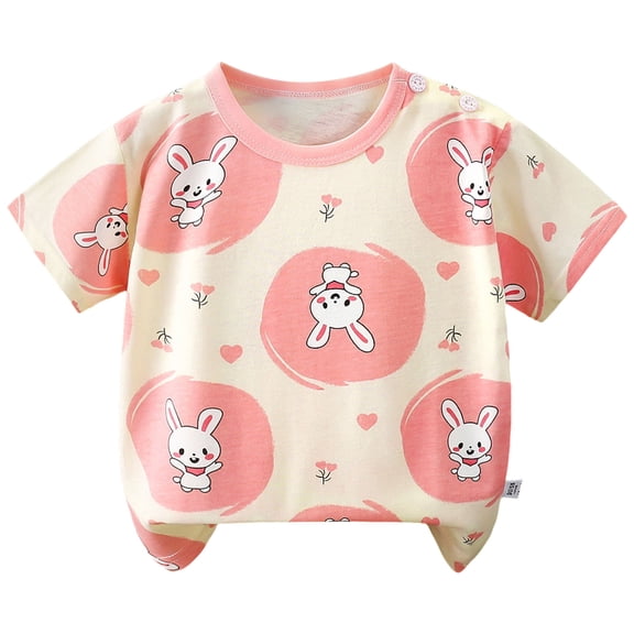 TOWED22 Boys Casual Shirts Short Sleeve Crew Neck Graphic Tees Prints Cotton T-Shirts for Daily Wear(Pink,3-4 Y)