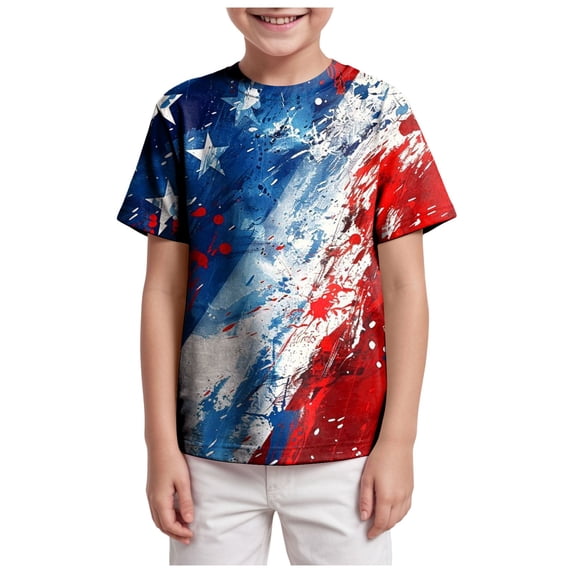 TOWED22 Boys Casual T-Shirts 4-12 Years Short Sleeve Crew Neck Cotton Tees Prints(Red,4-5 Y)