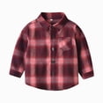 thumbnail image 1 of TOWED22 Boys Flannel Plaid Shirt Casual Button Down Shirts Long Sleeve Jacket Lapel Shacket Coat Tops Casual Outwear,Brick Red,7-8 Y, 1 of 5