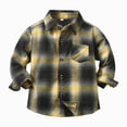 thumbnail image 1 of TOWED22 Boys Flannel Plaid Shirt Casual Button Down Shirts Long Sleeve Jacket Lapel Shacket Coat Tops Casual Outwear,Light Yellow,5-6 Y, 1 of 9