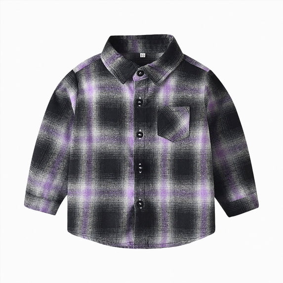 TOWED22 Boys Flannel Plaid Shirt Casual Button Down Shirts Long Sleeve Jacket Lapel Shacket Coat Tops Casual Outwear,Purple,3-4 Y